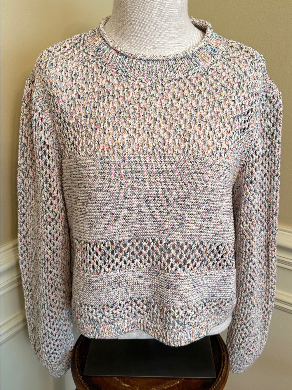Pistola Women’s Multicolor Open-Knit Cotton Crewneck Sweater